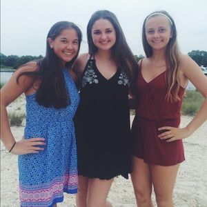 Black Babydoll Dress w/ Floral Embroidery